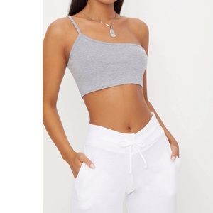PLT Grey One Shoulder Strappy Crop Top